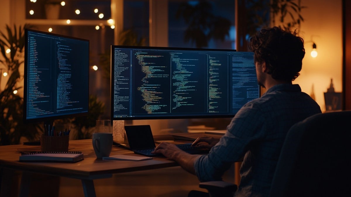 Programmeur travaillant sur plusieurs écrans