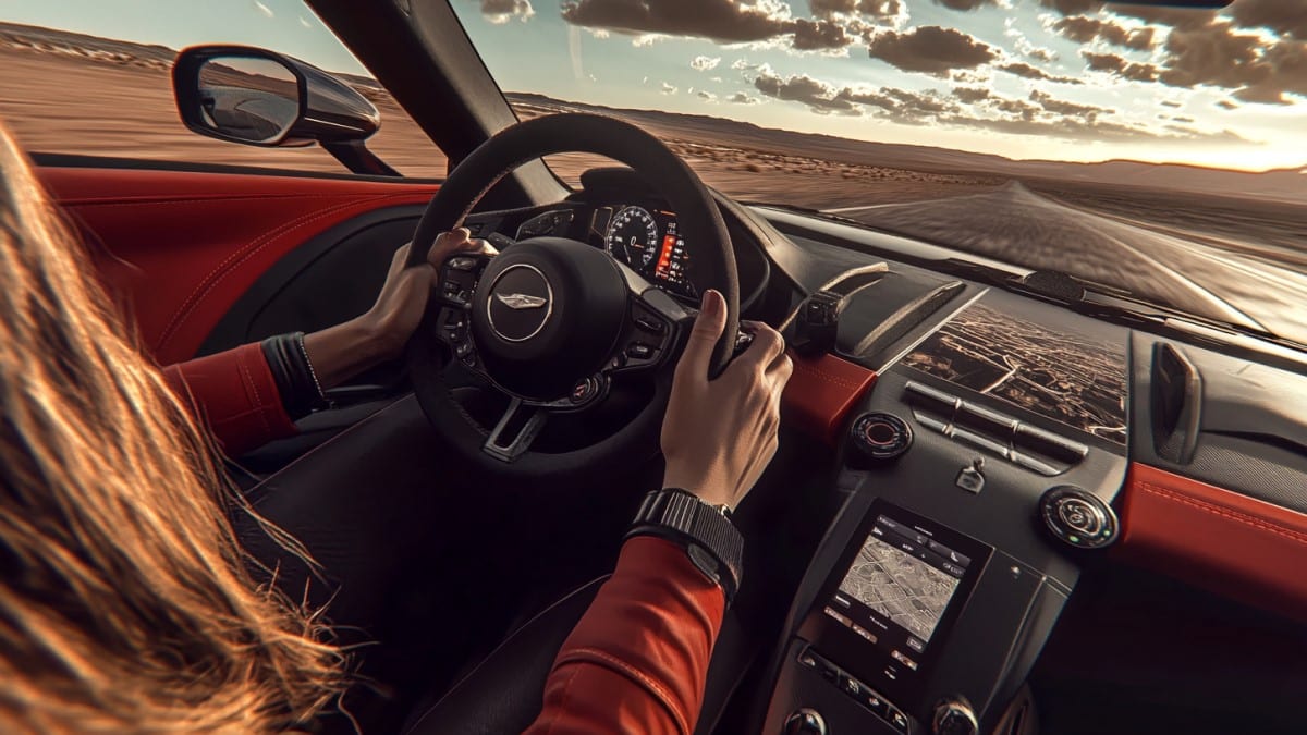 Pilote dans une voiture sportive