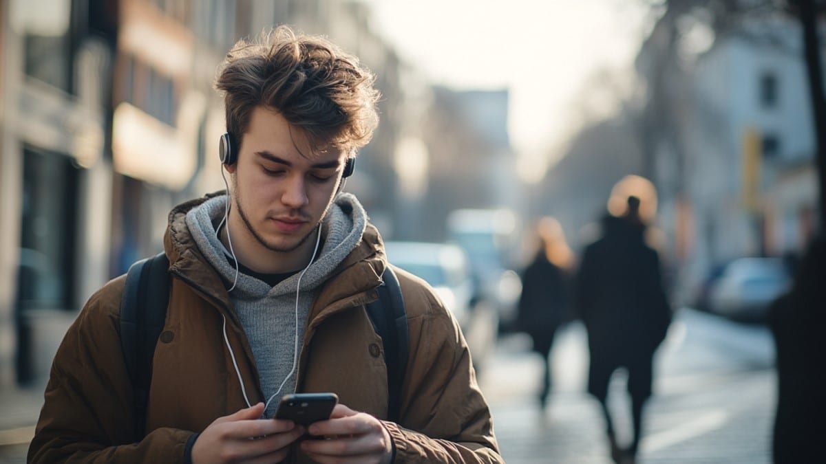 Homme avec casque et smartphone