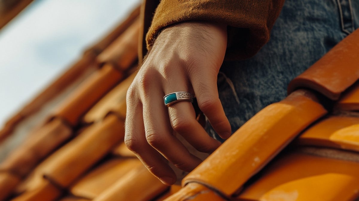 Bague turquoise sur une main