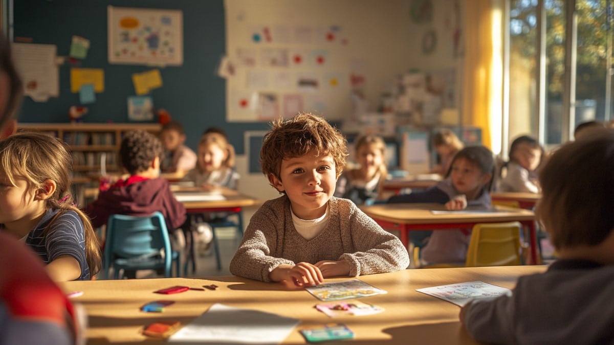 Enfant pensif en classe