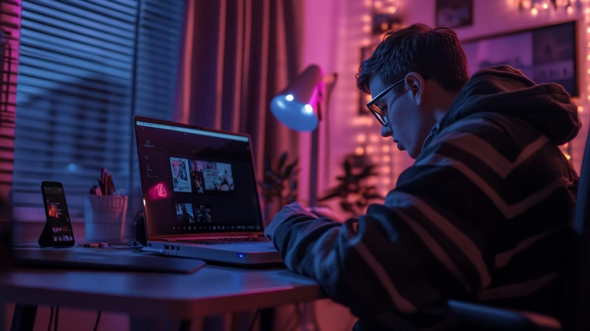 Jeune homme travaillant à l'ordinateur