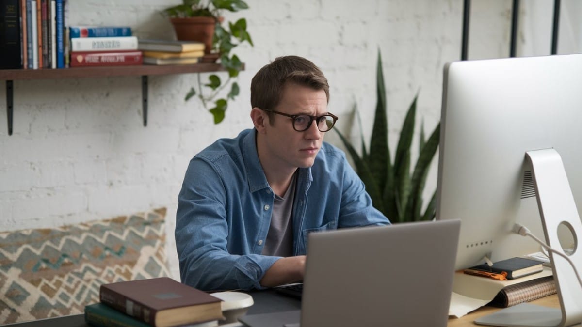 Homme travaillant sur ordinateur