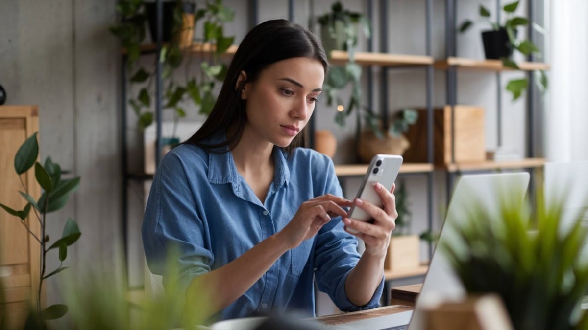 Femme concentrée sur smartphone