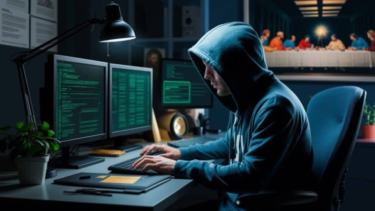 Hacker travaillant sur ordinateur