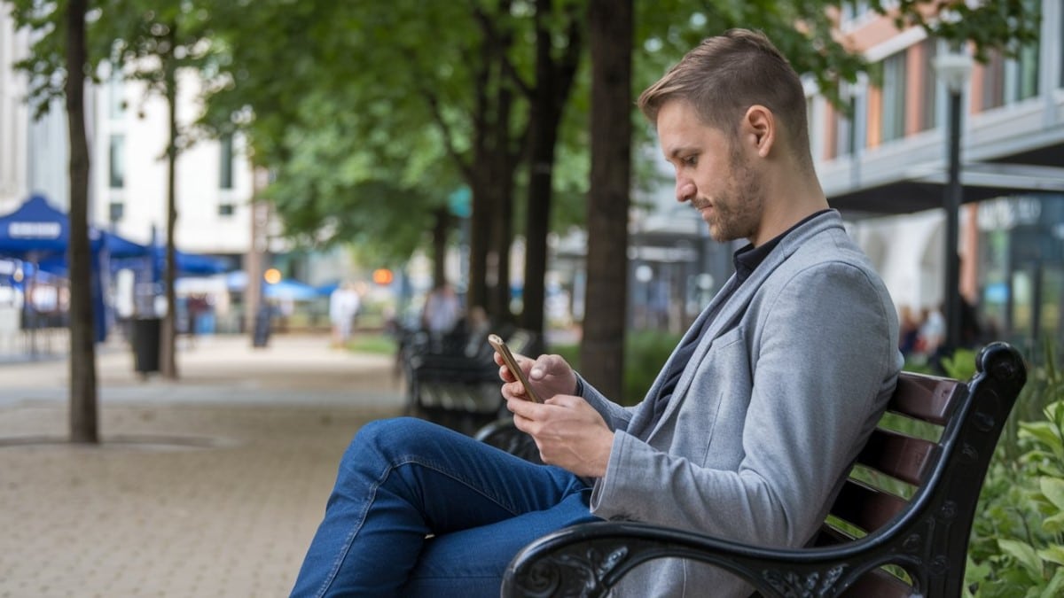 Homme vérifiant son téléphone