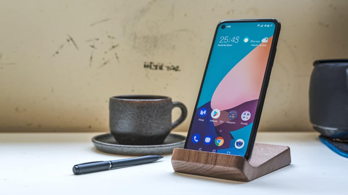 Smartphone sur support en bois