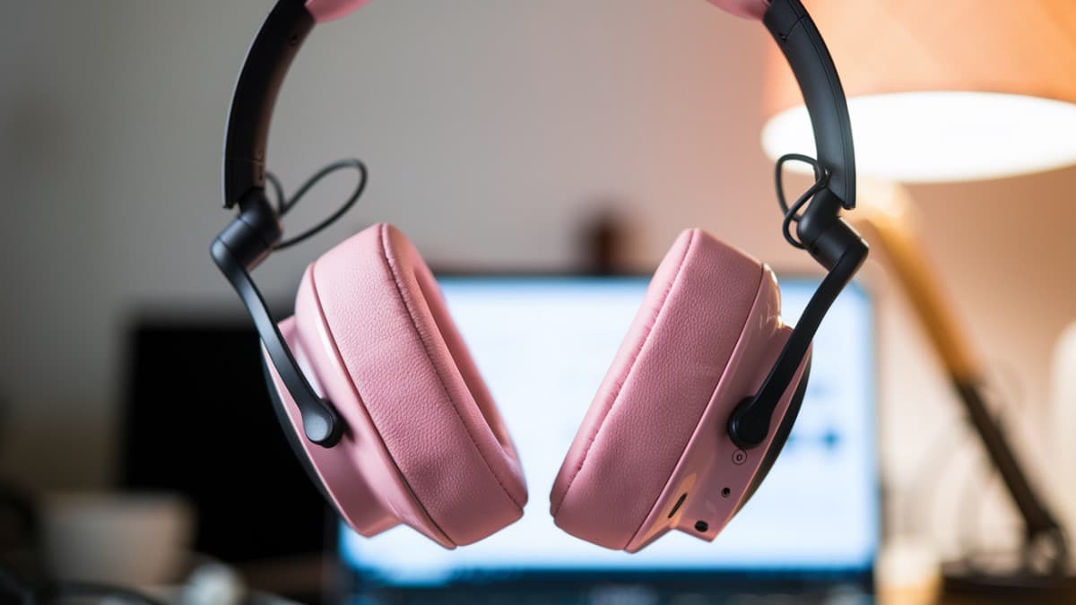 Casque audio rose flottant