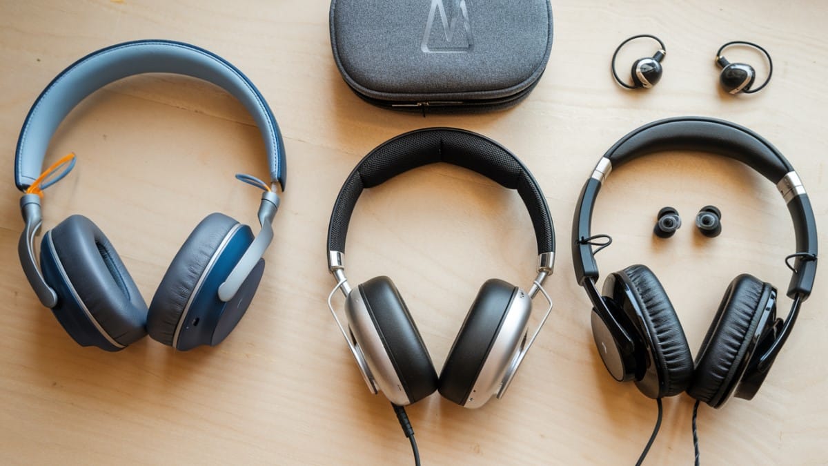 Casques et écouteurs sur une table