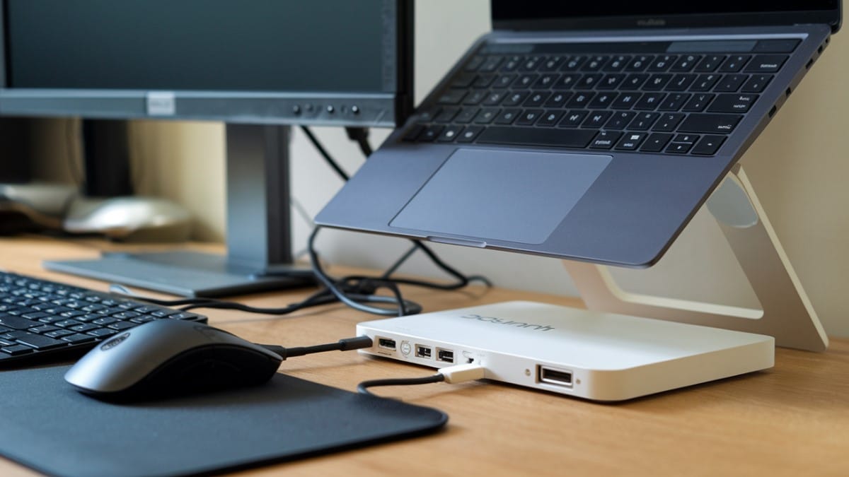 Bureau avec dock et laptop