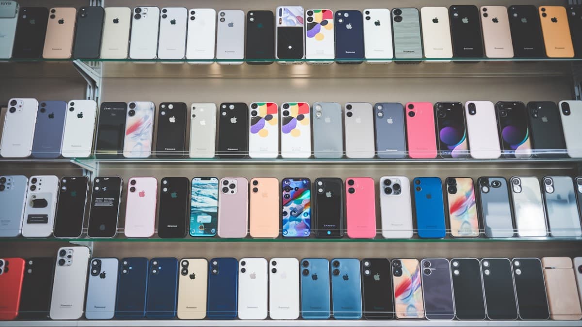 Smartphones colorés en magasin