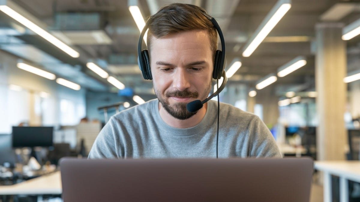 Homme avec casque micro