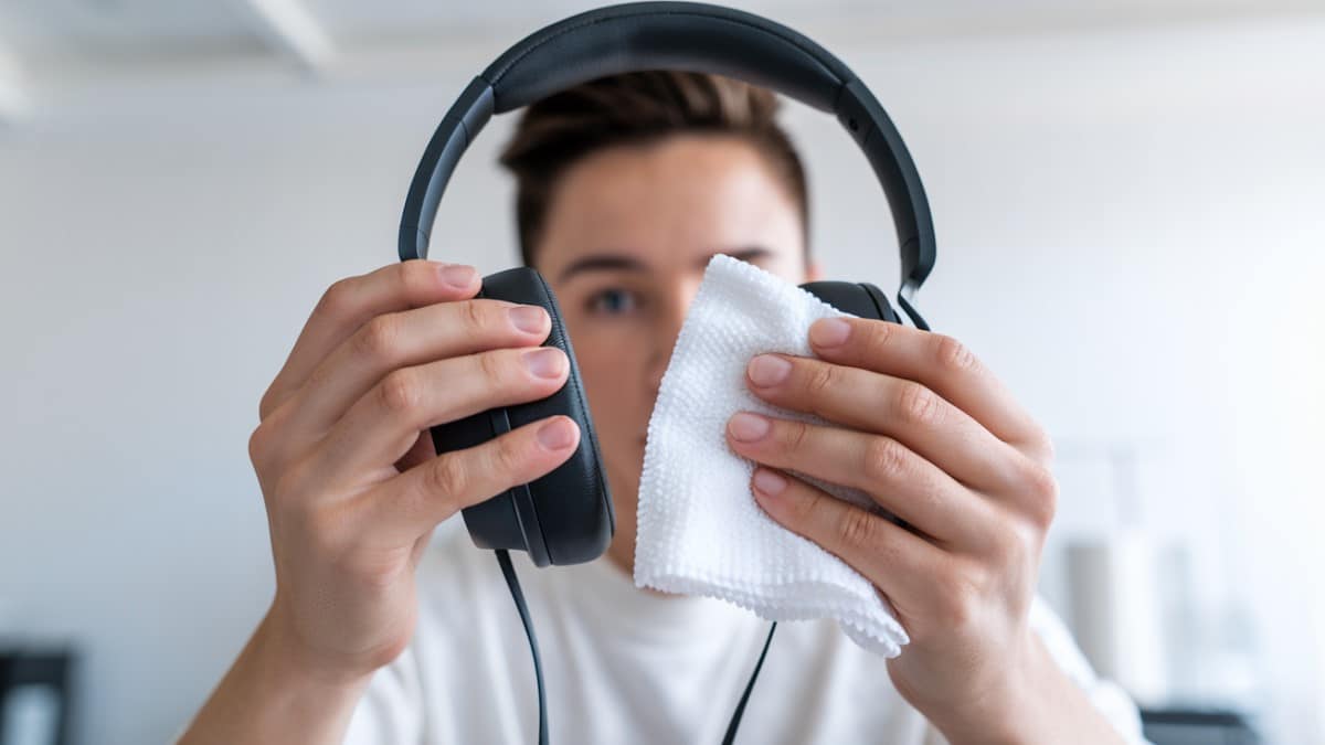 Homme nettoyant un casque