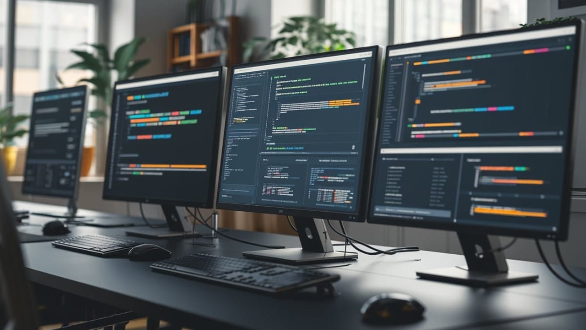 Écrans de code dans un bureau