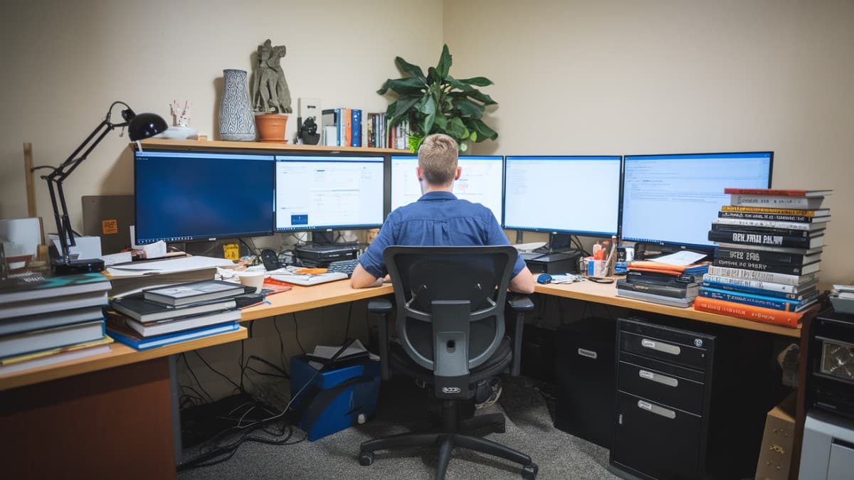 Bureau avec plusieurs écrans