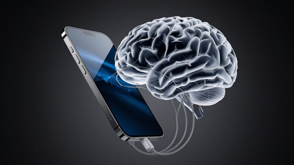 Cerveau relié à un smartphone