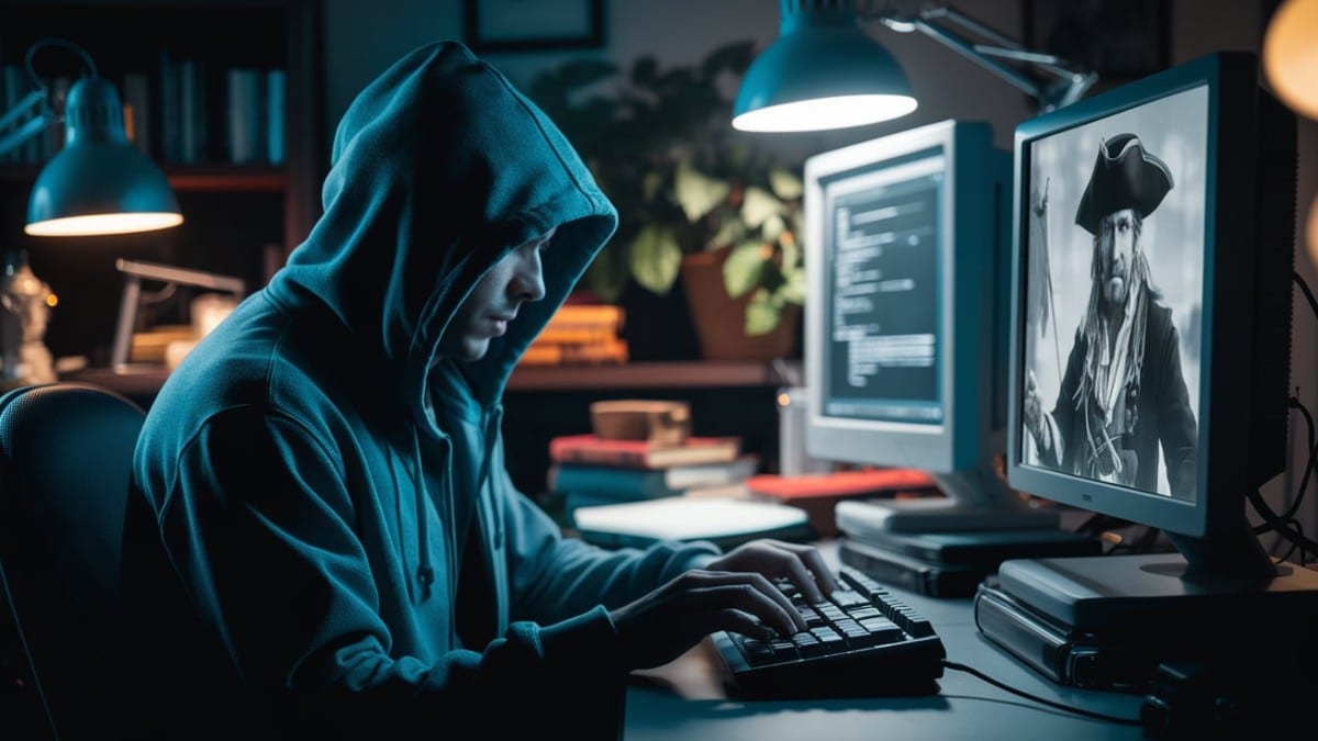 Pirate informatique devant écran
