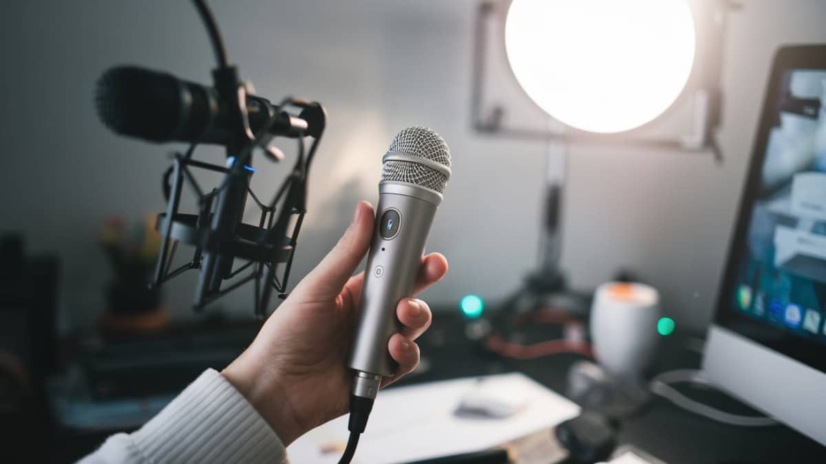 Microphone et main en studio