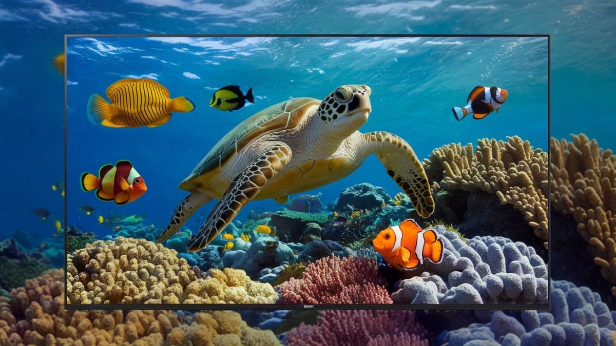 Tortue et poissons tropicaux