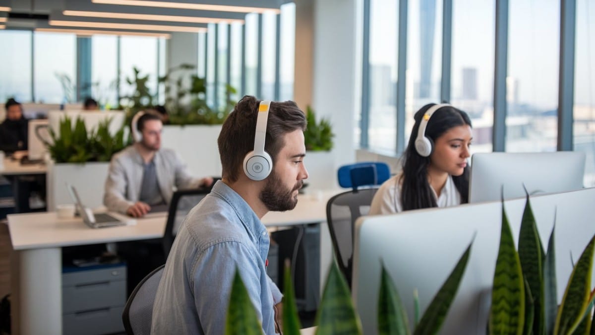 Employés travaillant avec casques