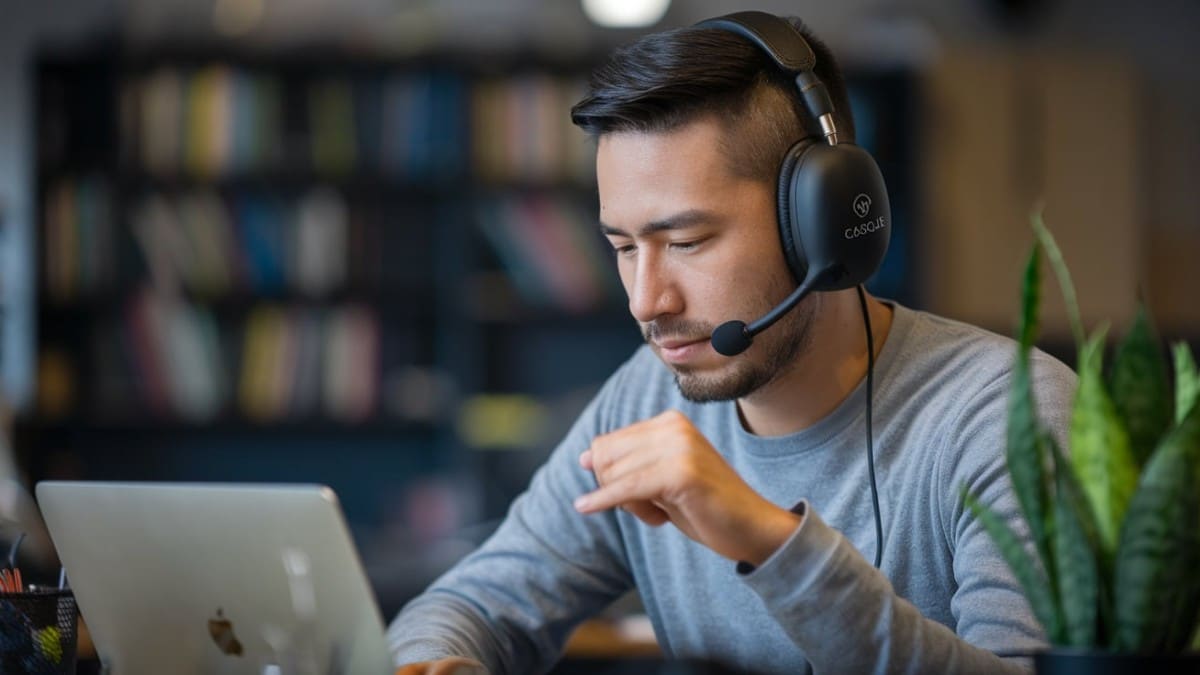 Homme étudiant avec casque