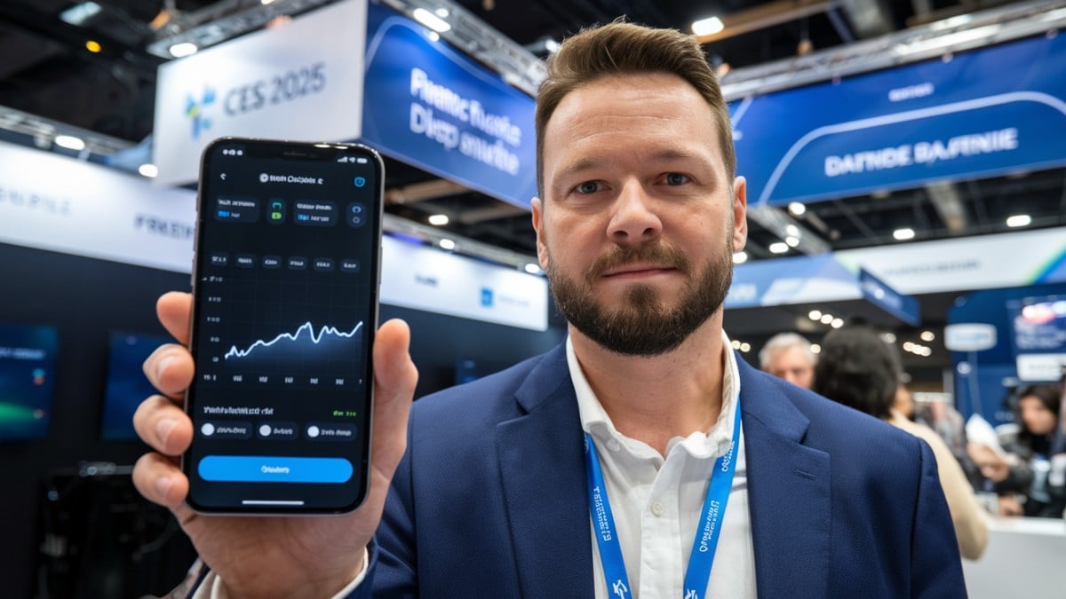 Homme montrant une application mobile