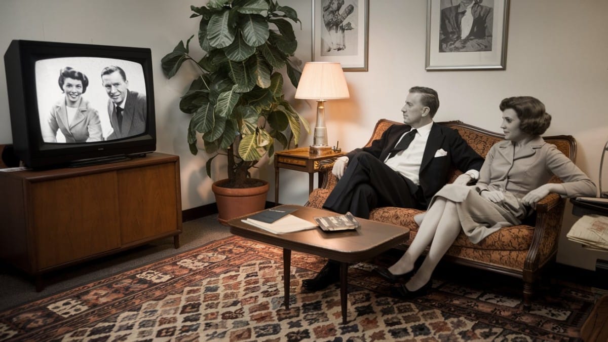 Couple regardant une télévision vintage