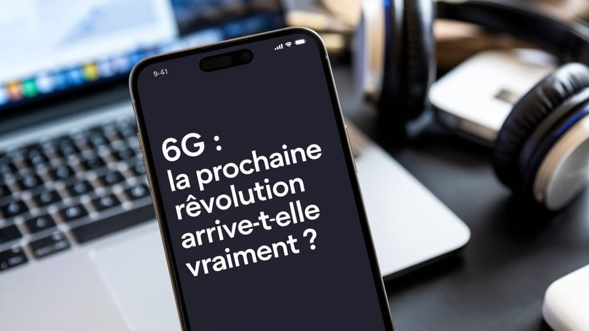 Smartphone affichant texte 6G
